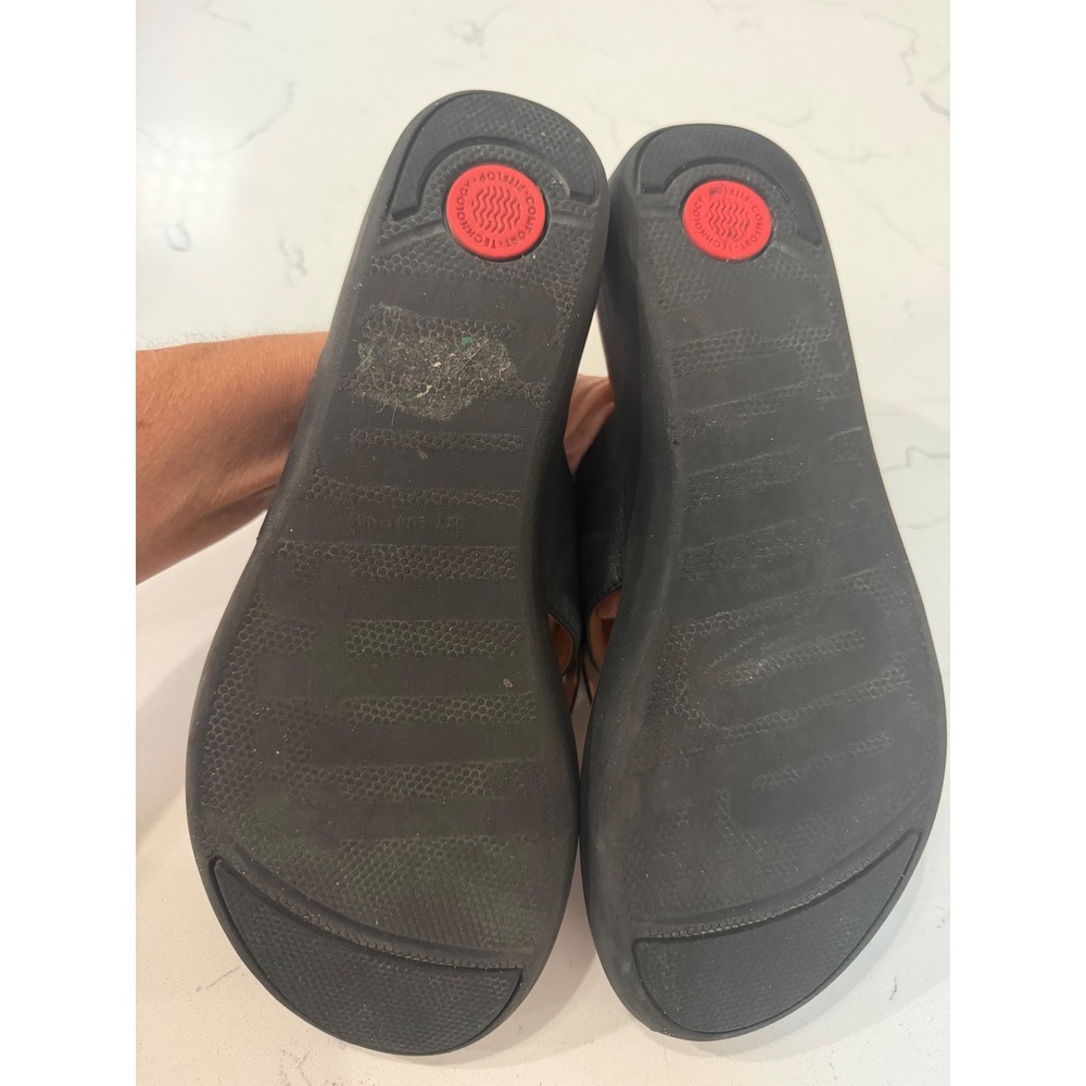 FitFlop Black Leather Delta Toe Thong Sandals Comfort Slides Womens 9 K31-001 - Picture 5 of 7